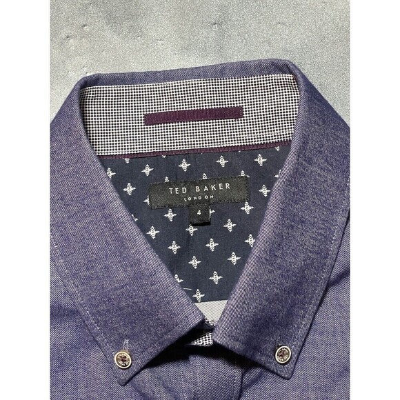 Ted Baker London Men's Dress Shirt Navy Long Sleeve Button Down Size 4 - Picture 3 of 7